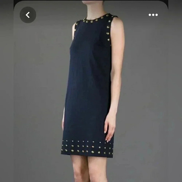MK MICHAEL KORS Midnight NAVY BLUE GOLD TONE STUDS DRESS ZIP Sleeveless Sz S - Picture 1 of 12